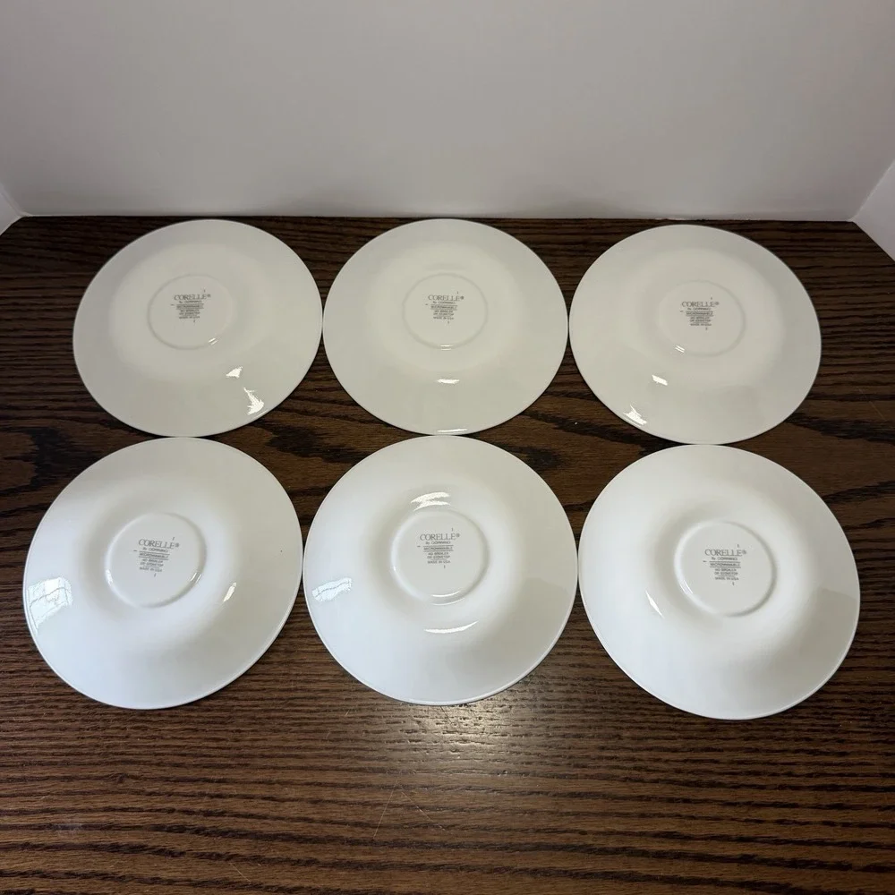Vintage Corelle Callaway Ivy White Swirl Green‎ Rimmed Saucer Plates Set Of 6